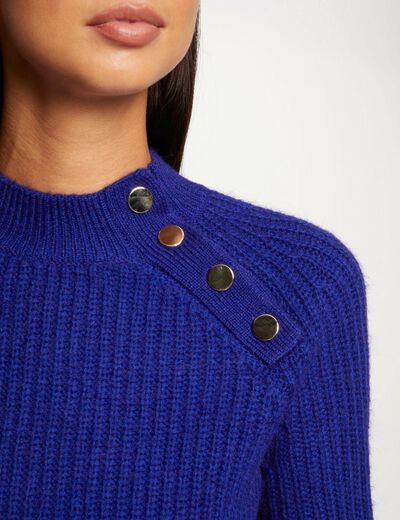 Pull manches longues col montant bleu femme