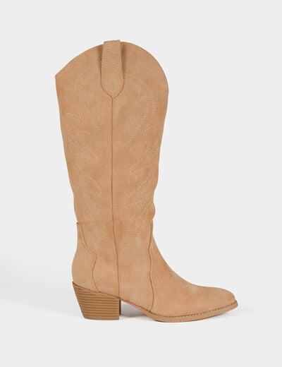 Botte western suédine beige femme