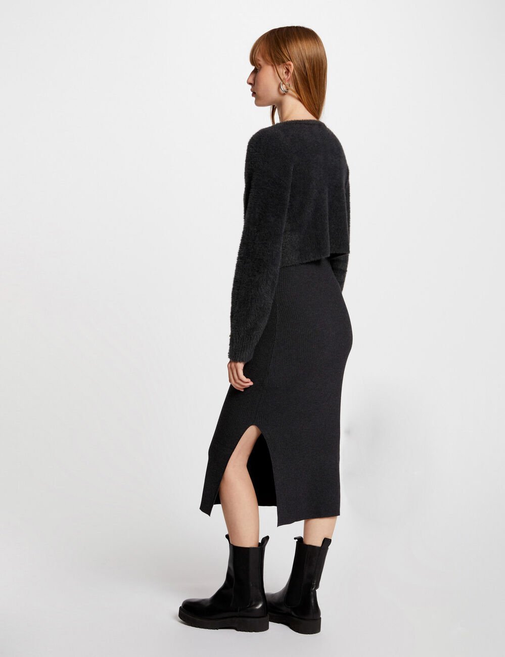 2-in-1 getailleerde midi-jurk donkergrijs vrouw