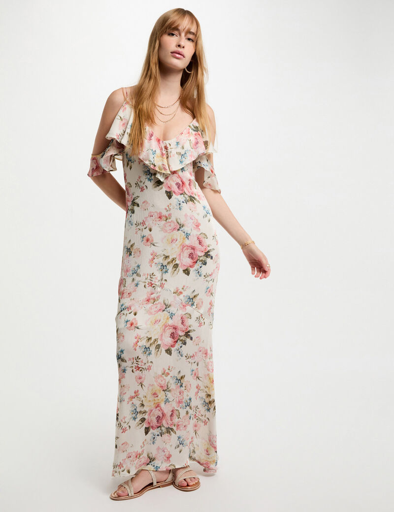 Robe longue droite imprimée multicolore femme