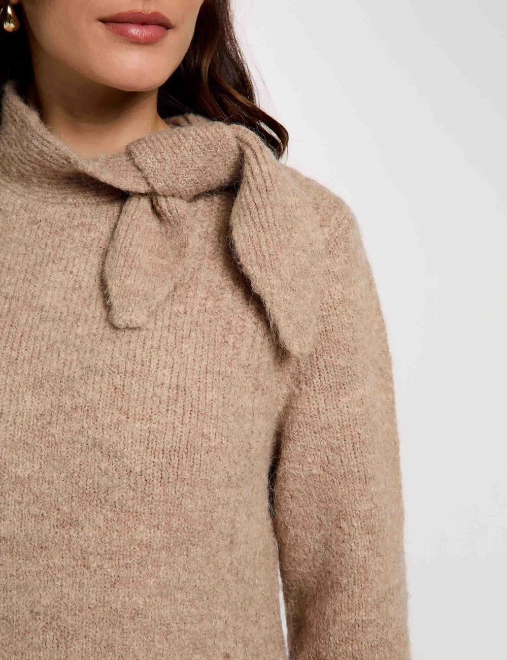 Trui met opstaande kraag medium beige vrouw