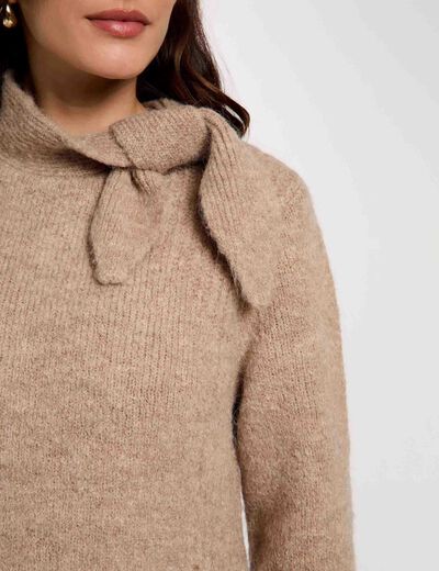Trui met opstaande kraag medium beige vrouw