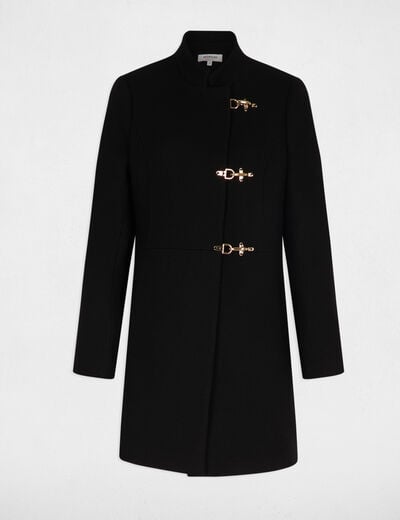 Manteau cintré col montant noir femme