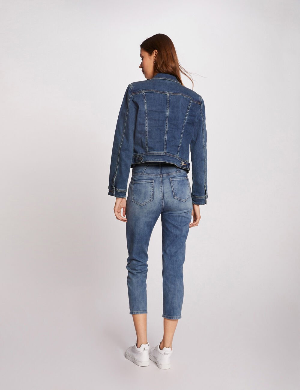 Rechte jeansjas met knopen jean stone vrouw