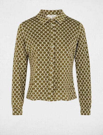 Chemise col &agrave; revers vert kaki femme