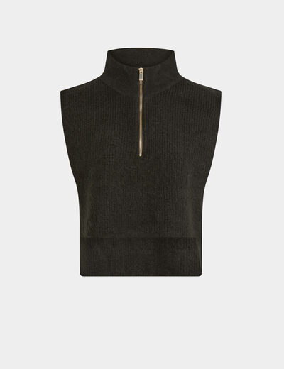 Haut sans manches col zipp&eacute; noir femme