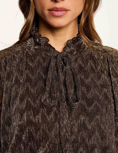 T-shirt met lavallièrekraag goudgeel vrouw