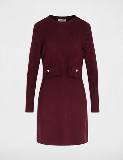 Korte 2-in-1 jurk pruim vrouw