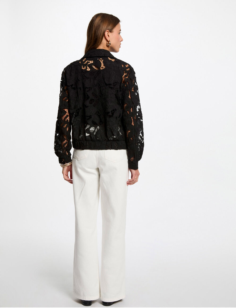 Blouson court dentelle noir femme