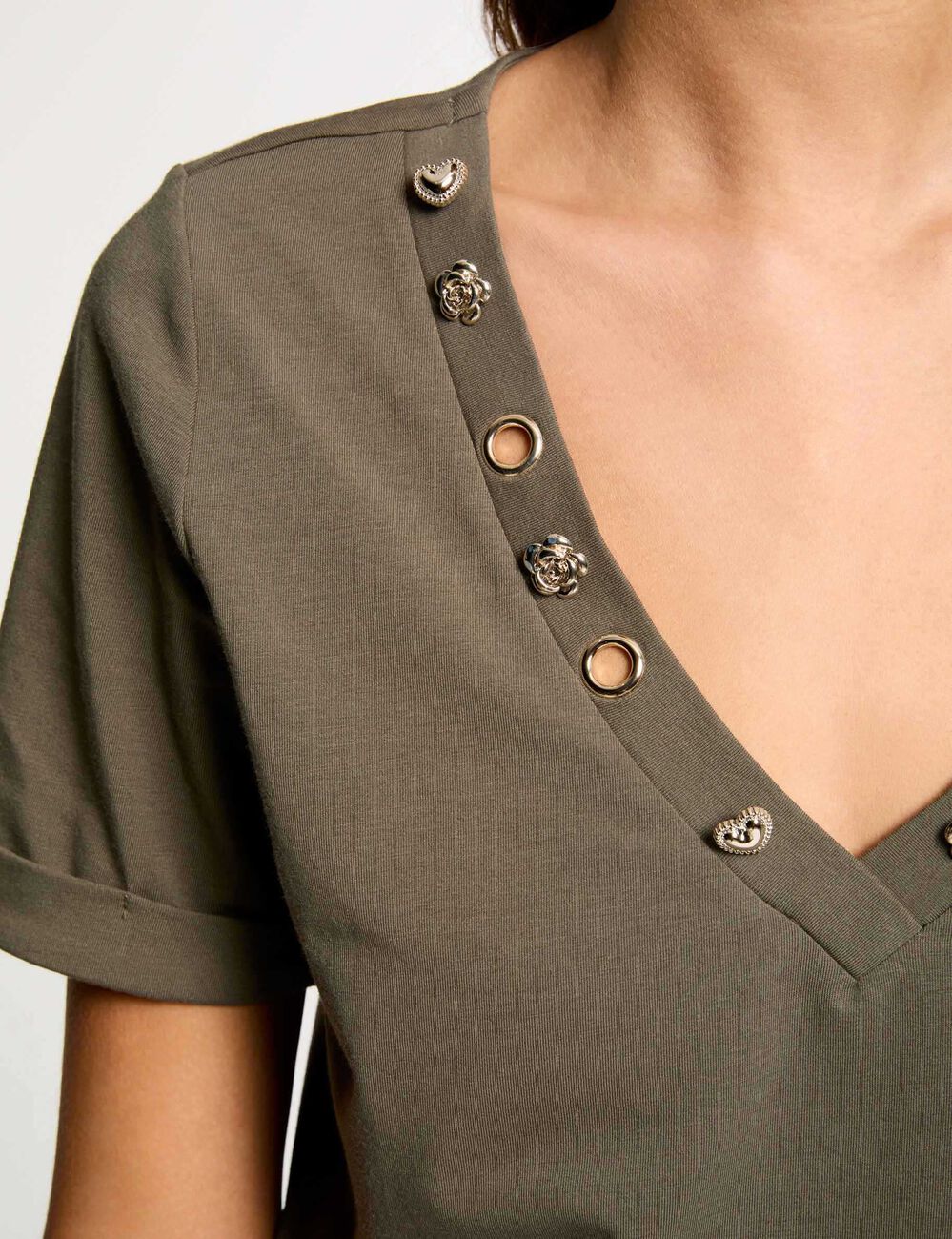 t shirt manches courtes vert kaki femme T-shirt manches courtes vert kaki femme