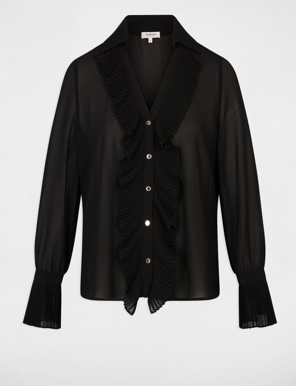 Voile blouse met reverskraag zwart vrouw