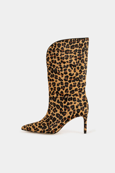 Bottes en cuir imprimé léopard marron femme