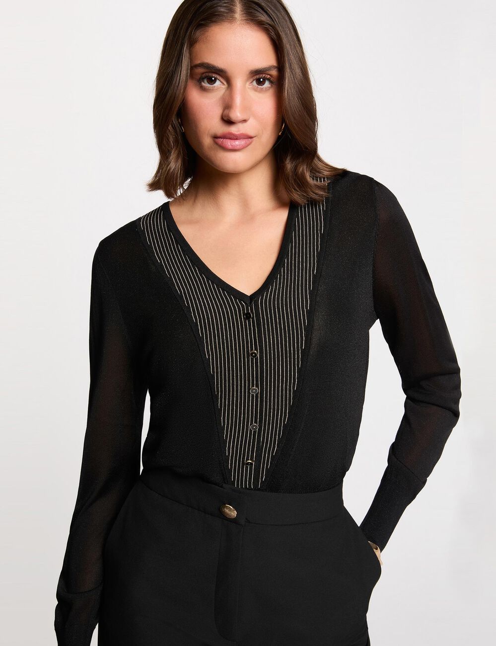 pull col v metallise noir femme Pull col v métallisé noir femme