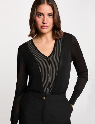 pull col v metallise noir femme Pull col v métallisé noir femme