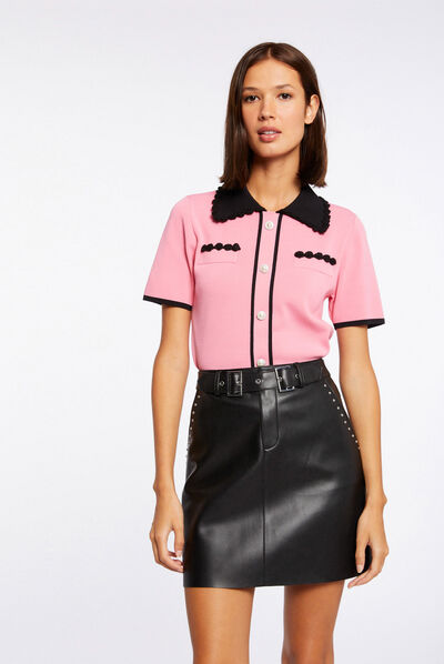 Jupe droite simili cuir avec clous noir femme