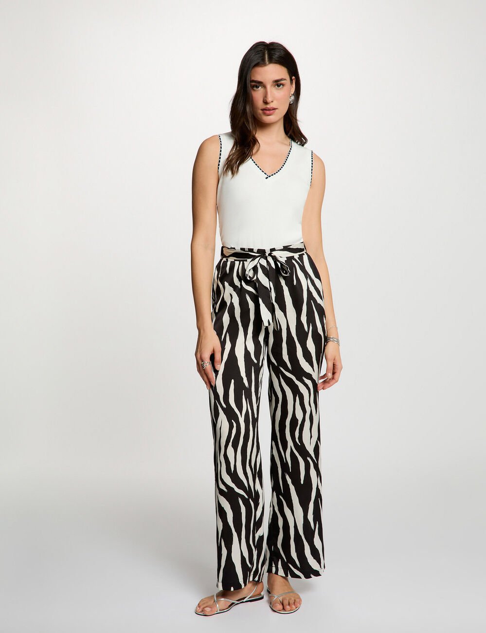 Pantalon fluide imprim&eacute; multicolore femme