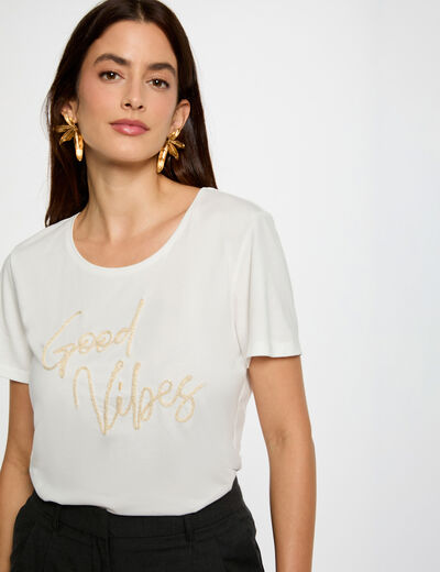 T-shirt droit inscription blanc femme