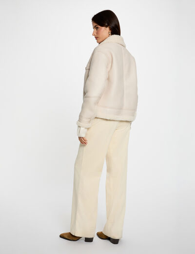 Manteau court fausse fourrure ivoire femme