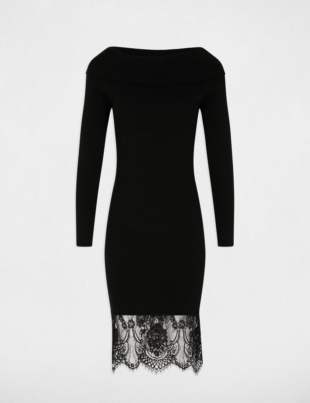 Robe tricot col bardot noir femme