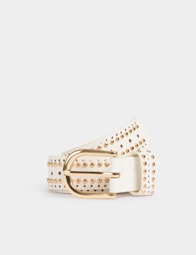 Ceinture avec clous et perforations blanc femme