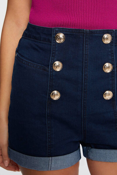 Short ajusté à ponts en jean jean brut femme