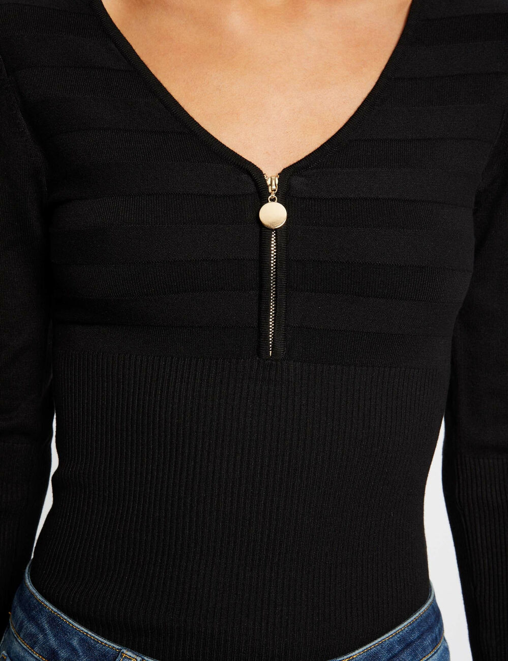 Trui met lange mouwen en ritsdetail zwart vrouw