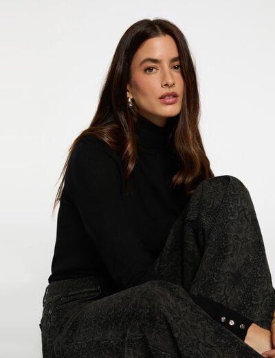 Pull col roulé noir femme