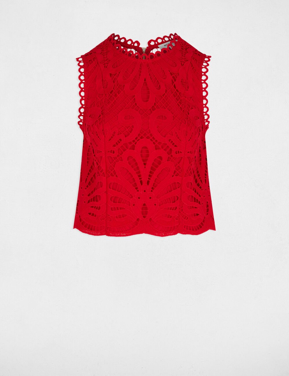 Mouwloze kanten top met print rood vrouw