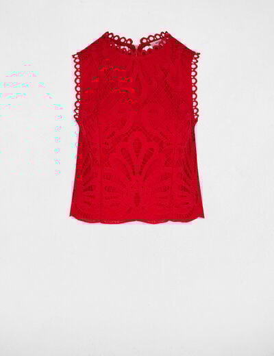 Mouwloze kanten top met print rood vrouw