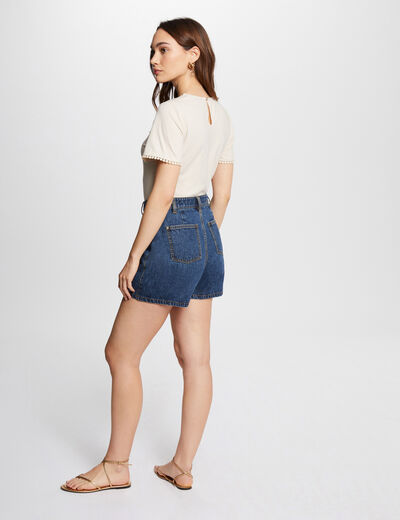 Geborduurd T-shirt licht beige vrouw