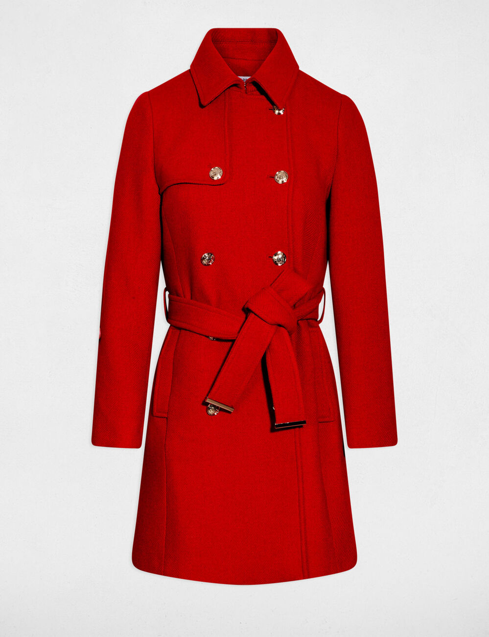 Lange mantel met ceintuur rood vrouw