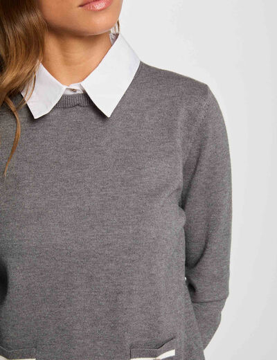 Pull col chemise gris foncé femme
