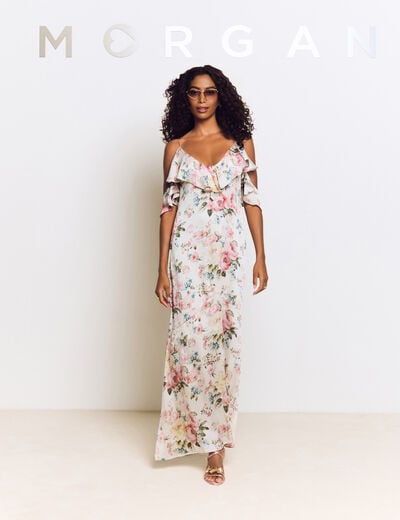 Robe longue droite imprimée multicolore femme