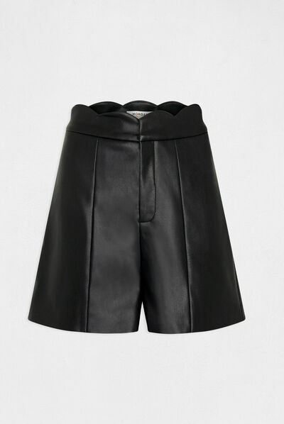 Short droit simili cuir noir femme