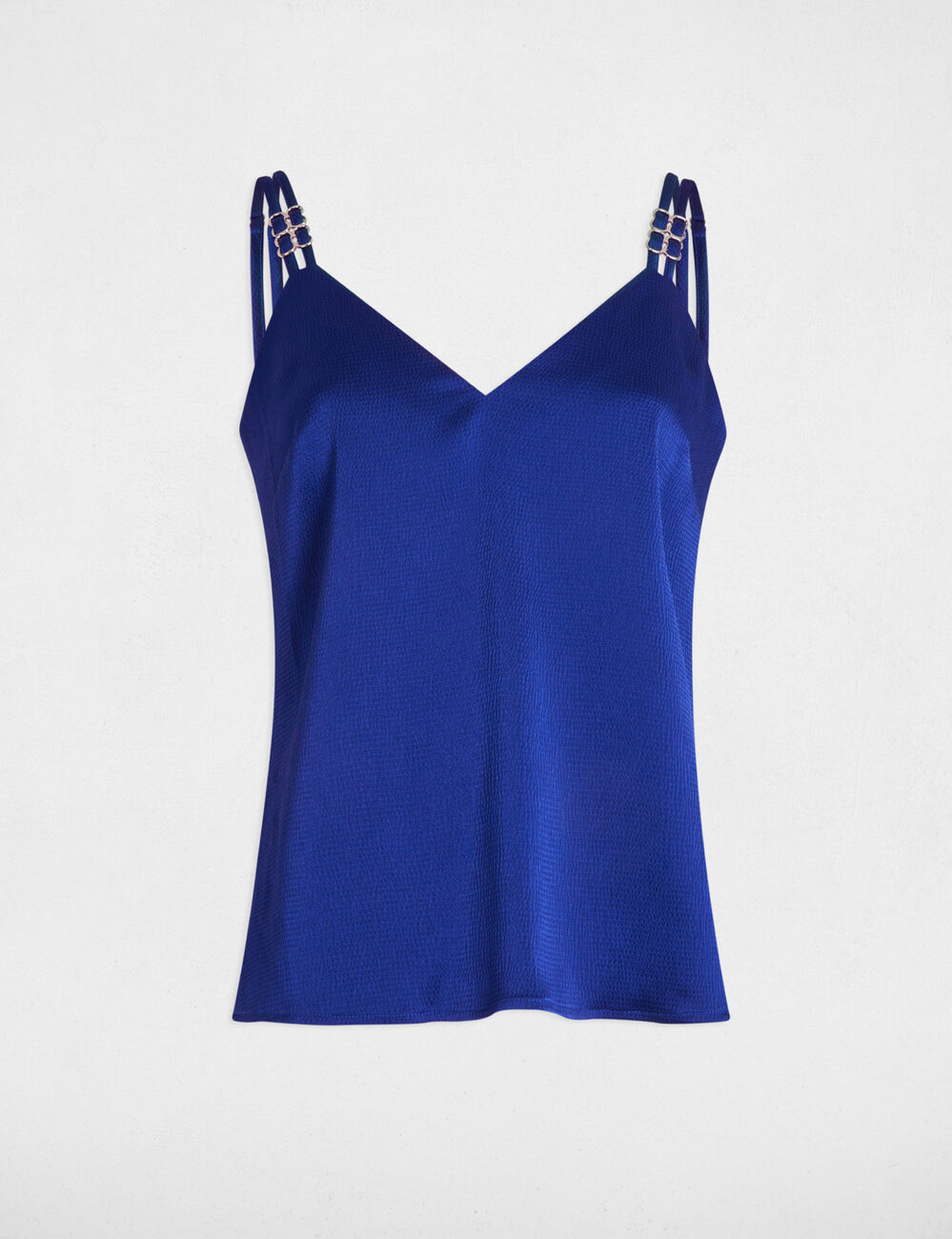 Satijnen top met bandjes bleu electrique vrouw