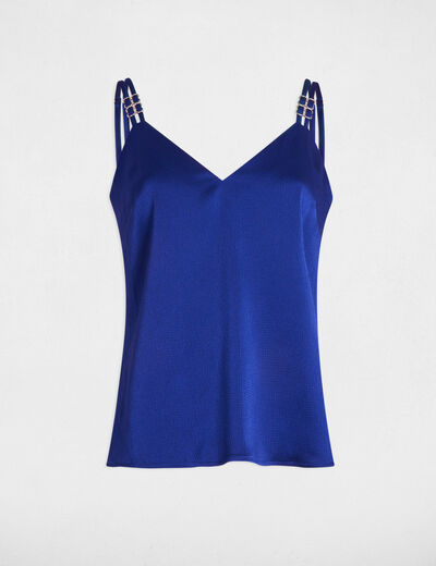Satijnen top met bandjes bleu electrique vrouw