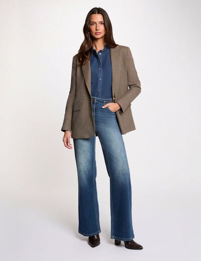 Hoge taille wijde jeans stone washed denim vrouw