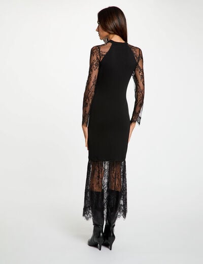 Robe tricot col montant noir femme