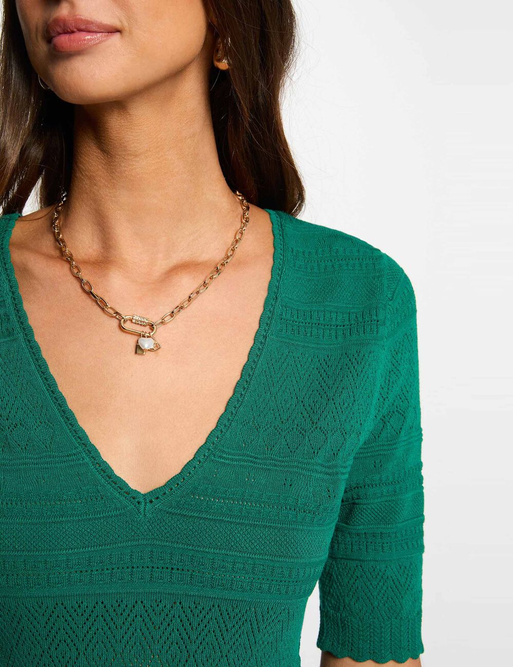 Pull manches courtes vert femme