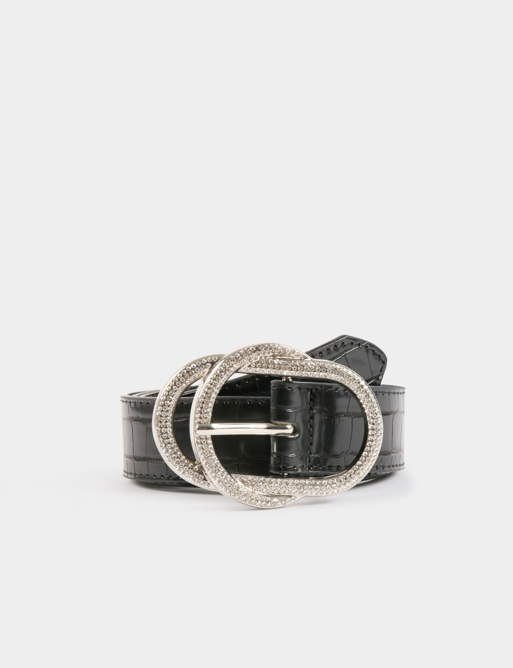 Ceinture croco boucle strass noir femme