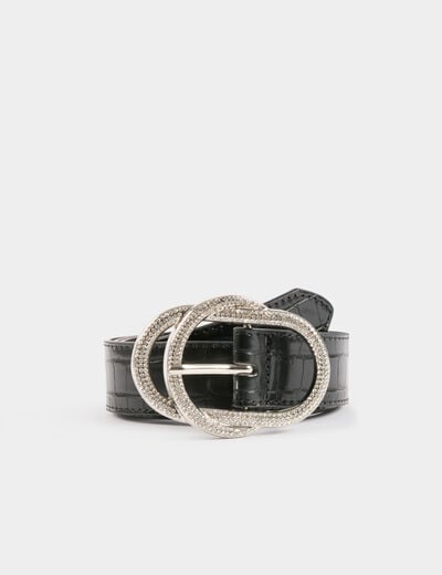 Ceinture croco boucle strass noir femme