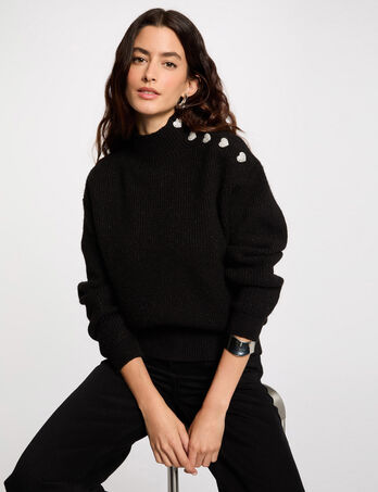 Pull manches longues avec boutons noir femme