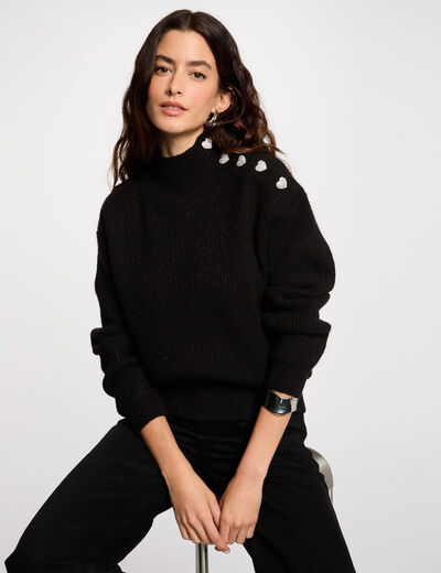 Pull manches longues avec boutons noir femme