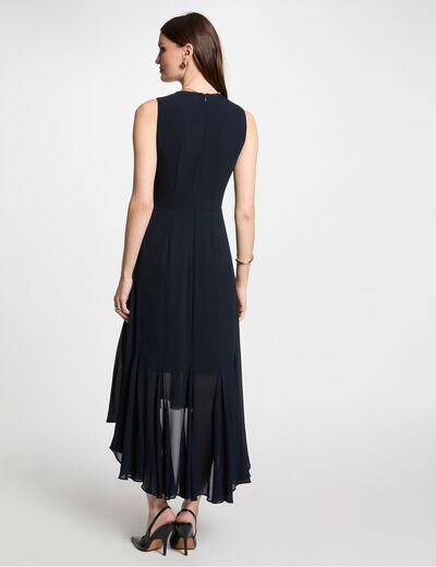Soepele rechte midi-jurk marineblauw vrouw