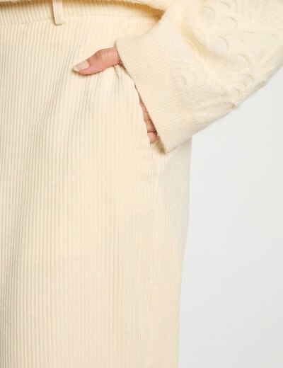 Wijde ribfluwelen broek ecru vrouw