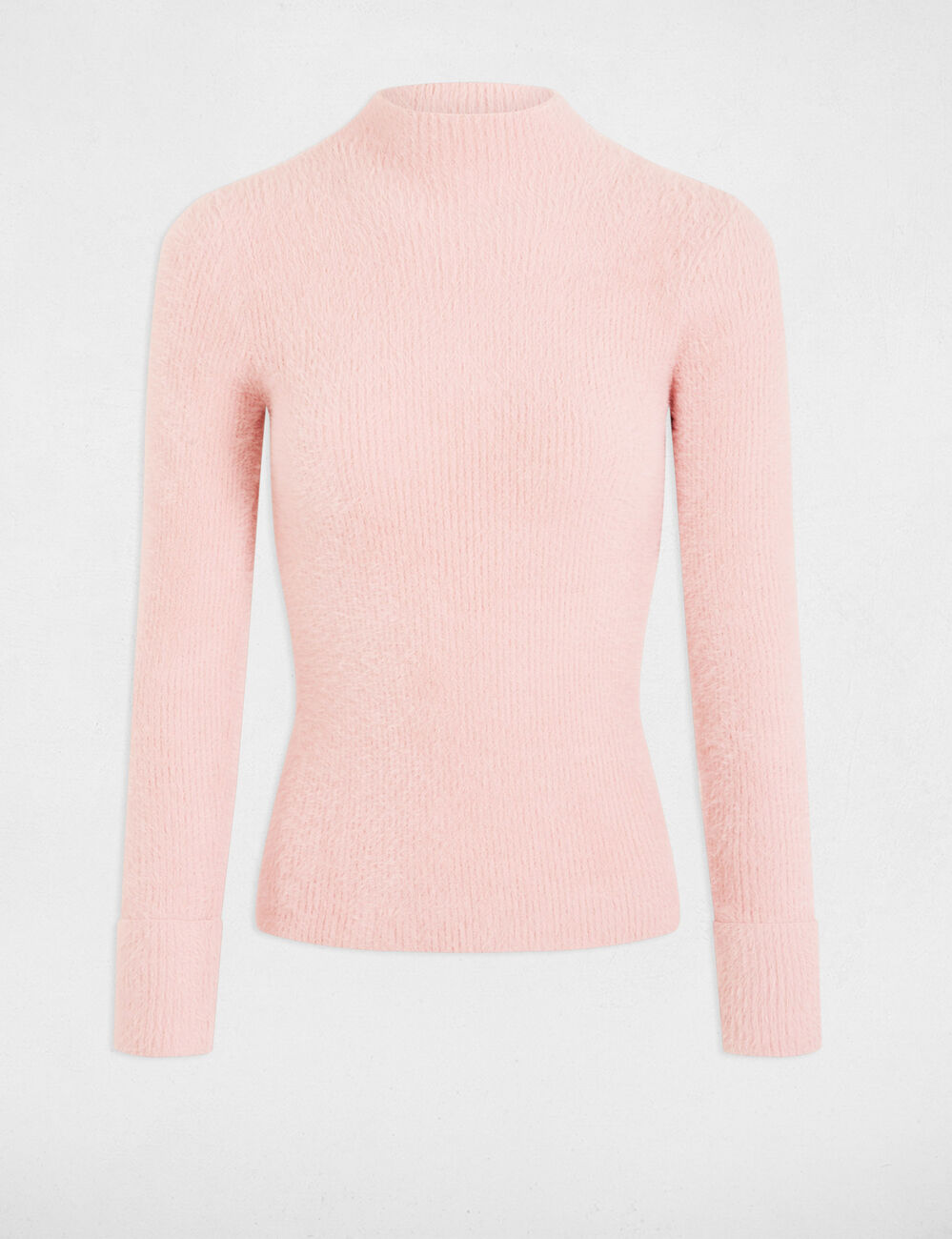 Pull manches longues maille duveteuse rose clair femme
