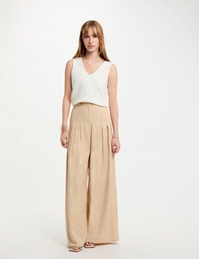 Pantalon large à pinces creme femme