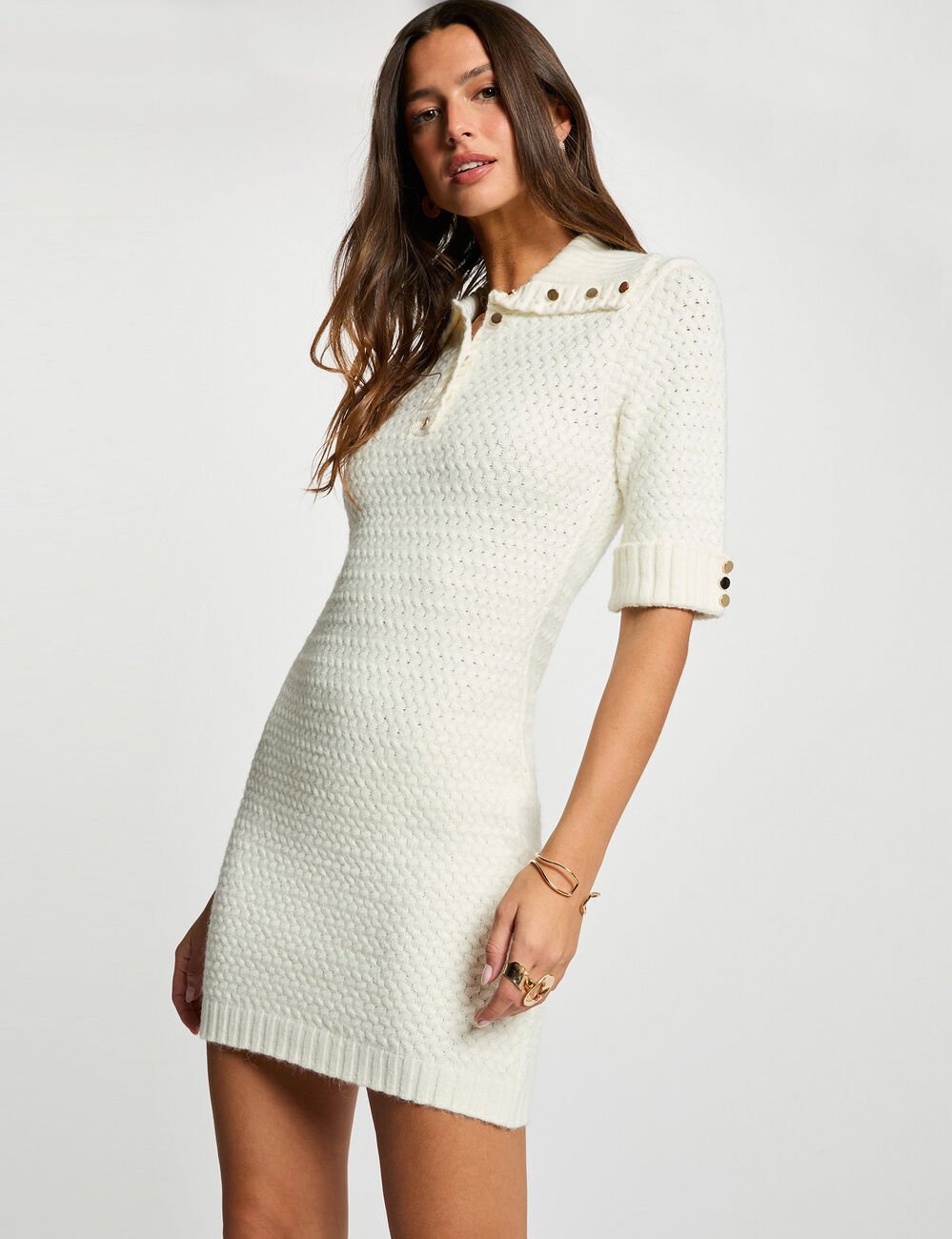 Robe courte col camionneur blanc femme