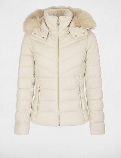 Getailleerde leren look jas ivoor vrouw