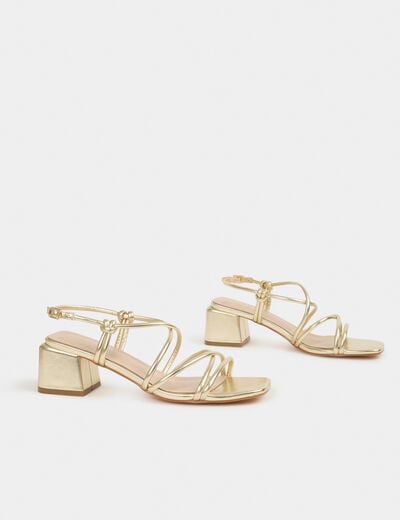 Sandales &agrave; talons carr&eacute;s dore femme